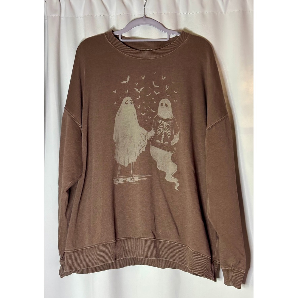 American Eagle Halloween Ghost Skeleton Graphic Sweatshirt Brown Oversized XL